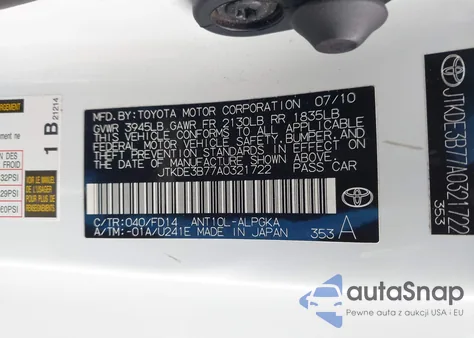 2010 Scion Tc from USA, damaged, VIN JTKDE3B77A0321722